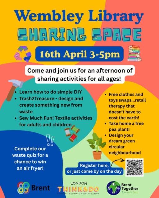 Join us at a special Sharing Space at Wembley Library on Thursday for an afternoon of sharing and repairing fun!
🗓️Thursday 16th April
⏰ 3-5 pm
📍Wembley Library, HA9 OFJ
Follow the Eventbrite link in our bio to sign up!